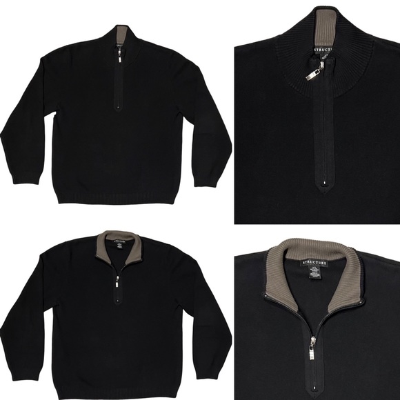 VTG 90’s Structure Black Zipper Neckline with Taupe Color Interior Collar. L - Picture 3 of 10